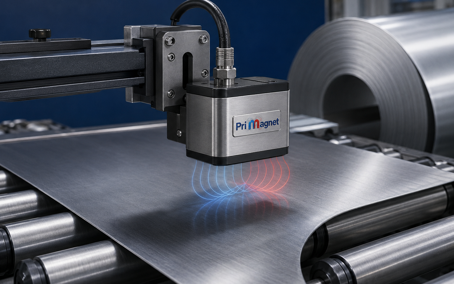 PriMagnet electromagnetic sensor scanning a steel sheet